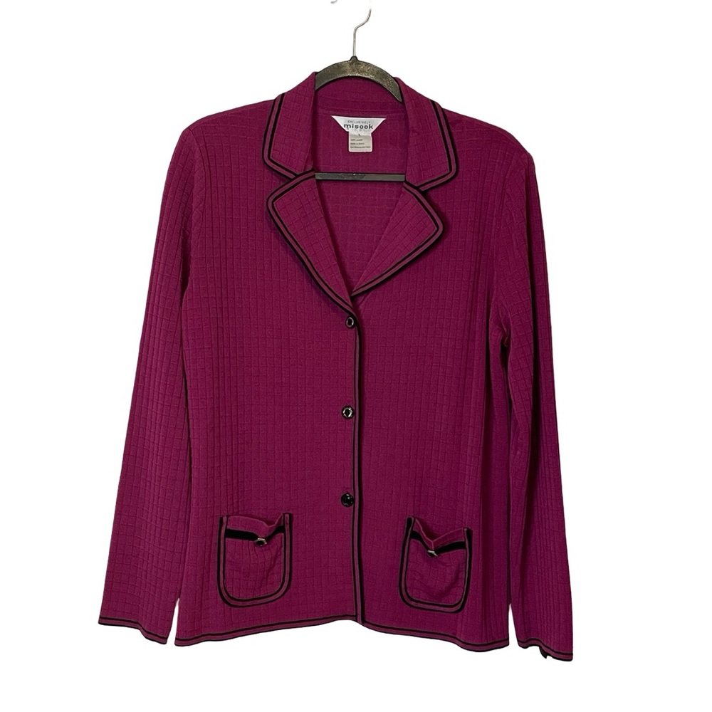 Misook Raspberry Knit Blazer with Black Trim